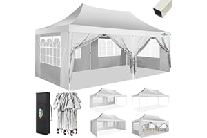 COBIZI Canopy 10x20 Pop Up Canopy Tent with 6 Sidewalls 3.0, Wedding Party Tent Outdoor Gazebos UV50+ Waterproof Canopy Tent for Parties, 3 Adjustable Heights, White(Frame Upgraded)