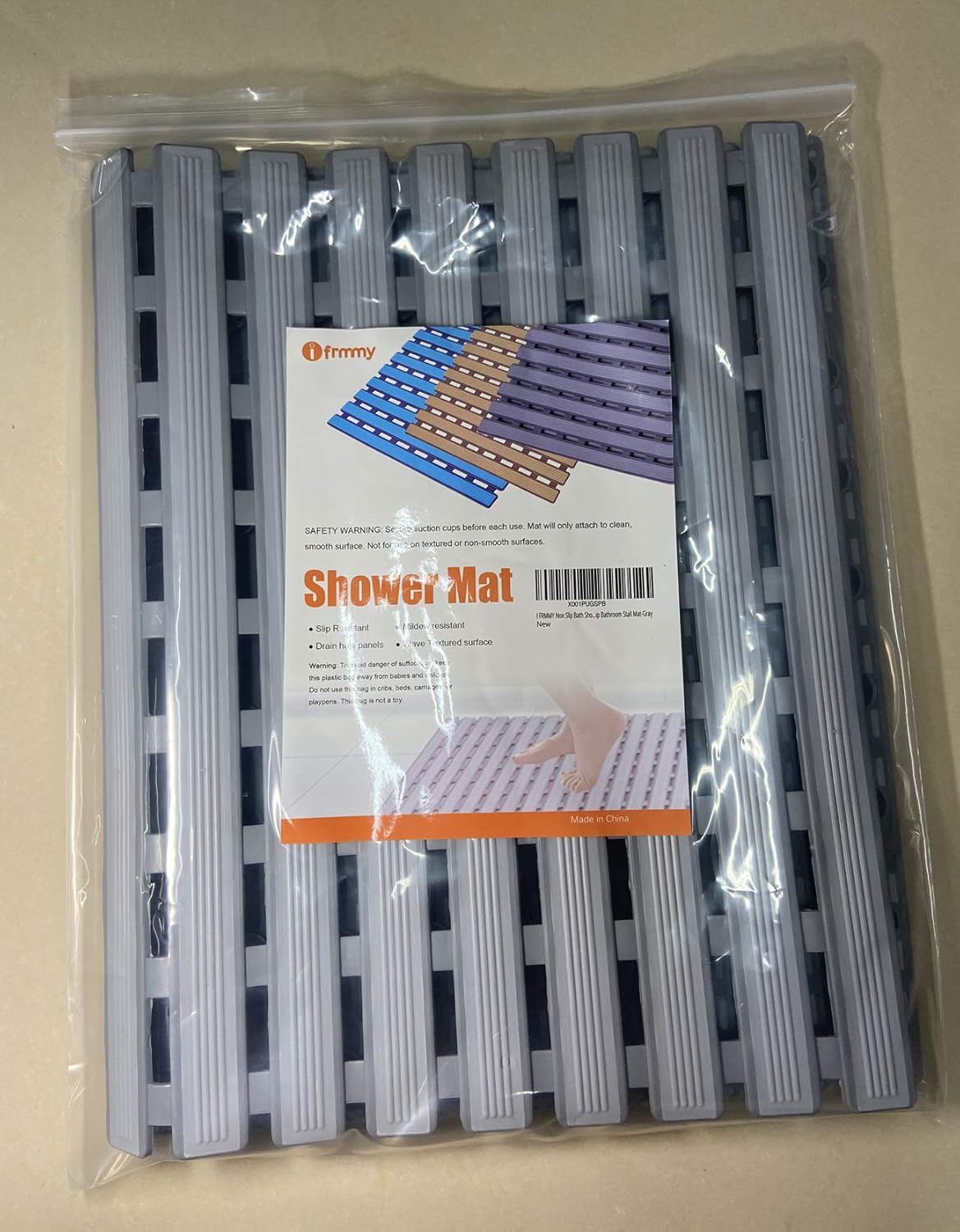 Non Slip Bath Shower Floor Mat with Drain Hole- Anti Slip Bathroom Stall Mat-Gray: Kitchen & Dining
