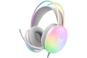 ONITOON Gaming Headset with Microphone, RGB Rainbow Lighting, PC Wired Lightweight Gaming Headphones for PS4/PS5/Laptop/MAC, 3.5mm Audio Over Ear Headphone, Stereo Surround Sound, Self-Adjusting Headband