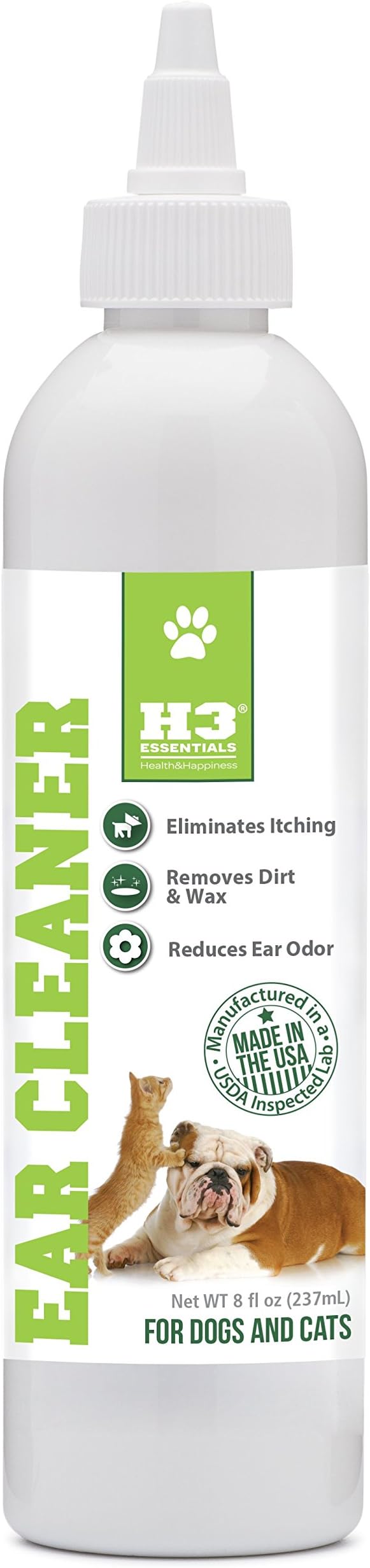 H3 Essentials Dog Ear Cleaner for Dogs and Cats with Aloe - Prevents Infection, Cleans and Dries Pets Ears - 8 oz