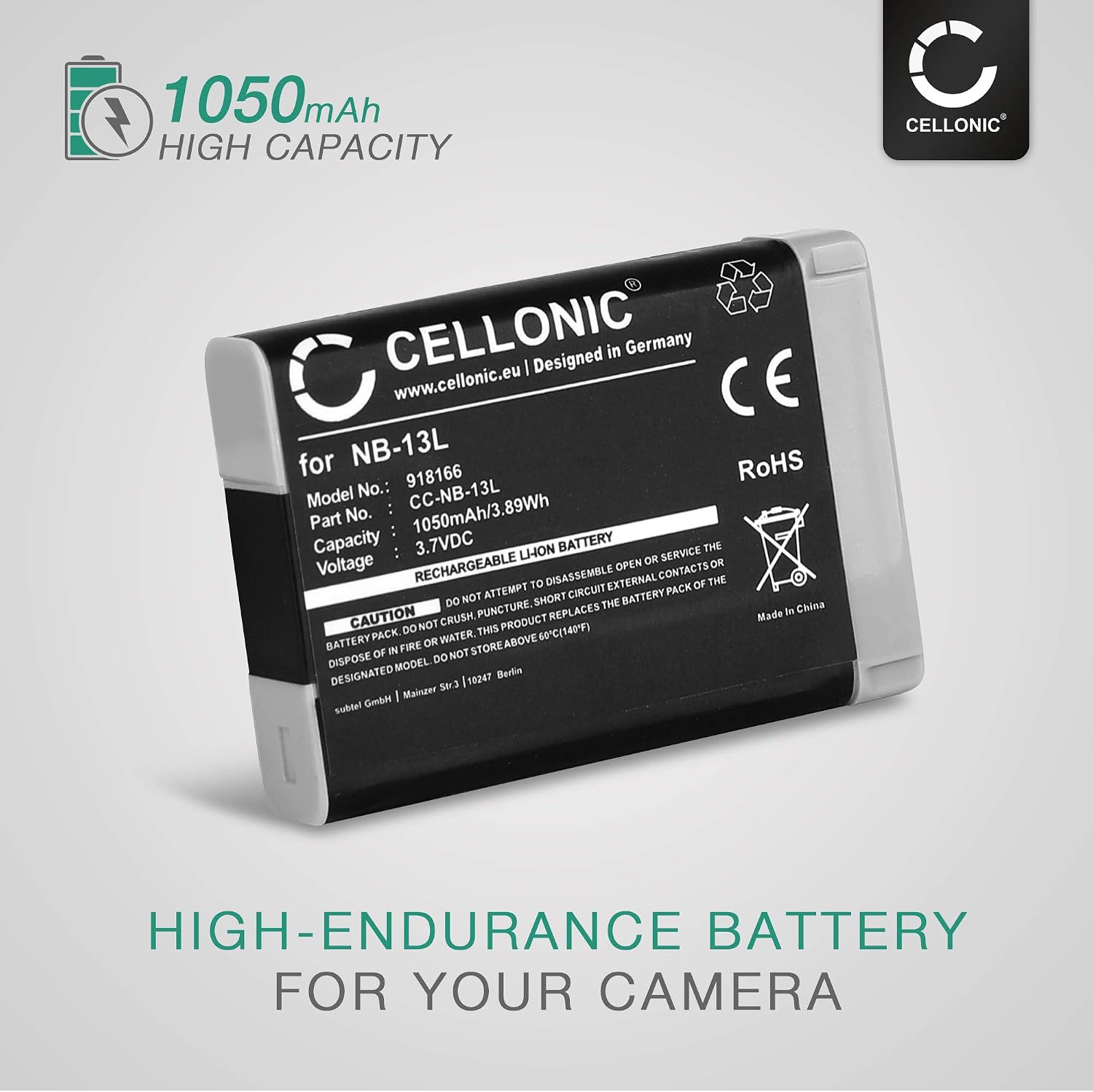 CELLONIC 1x Battery for Camera Compatible with Canon PowerShot G7 X, PowerShot SX740 HS, PowerShot SX620 HS, NB-13L - (1010mAh, 3.6V) - Image 3