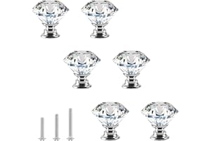 OctinPris 6pcs 30mm Crystal Glass Knobs Door Drawer Wardrobe Pull Knob Diamond Shaped Handles for Cupboard, Cabinet, Dresser 