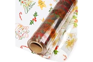 SYOGUA Clear Cellophane Wrap with Christmas Designs, 100 Ft x 34 In Extra Wide Cellophane Roll Christmas Cellophane Paper for Gifts, Baskets, Treats, Candies, Favors, Decoration