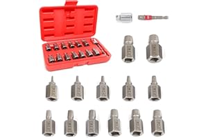 Pexwo 15-PC Upgrade Screw Extractor Set, 3/8" Drive, Easy Out Bolt Extractor Set, Multi-Spline, for Removing Broken Studs, Bolts, Screws (New Version)