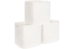 MINTWOOD Design 3-Pack 11x11 Inch Cube Storage Bin, Woven Storage Cube Organizer, Closet Organizer, Cute Square Storage Bins, Decorative Classroom Bathroom Pantry and Shelf Baskets, Creamy White