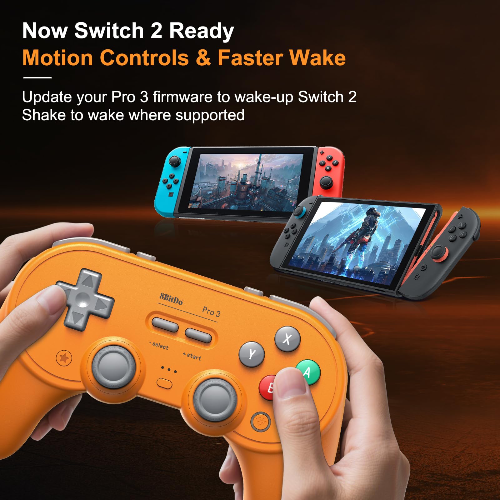 8BitDo Pro 3 Bluetooth Controller for Switch/Switch 2,TMR Joysticks,Programmable Pro Back Buttons&R4/L4 Bumpers,Hall/Tactile Triggers,Swappable ABXY Buttons,for Windows,Apple,SteamOS,Android - Orange