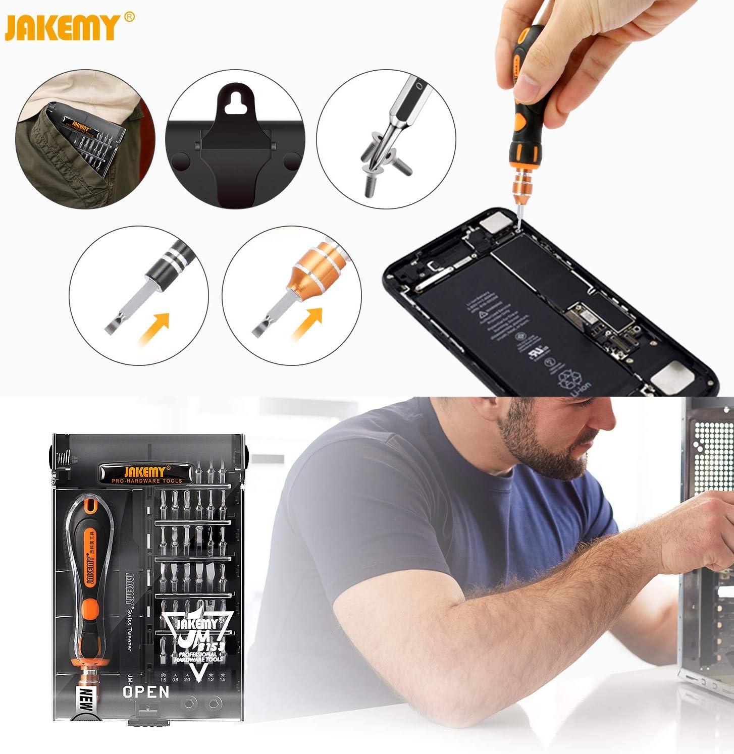 Jakemy 39 in 1 Screwdriver Set Precision Repair Tool Kit with 36 Magnetic Driver Bits Screwdriver Kit for iphone 11/X/8/7 Plus Cell Phone Macbook Laptop PC Black - - 