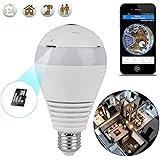 ProTech Electronics WiFi 1080P Light Bulb Camera, 360 Degree Wireless Panoramic Fisheye Indoor and Outdoor Camera with Night Vision/Motion Detection/2-Way Audio/Lamp Compatible with iOS/Android App