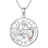 LEECCI Tetragrammaton Amuleto De Plata 925 Sterling Silver Chakra Pentagram Necklace Tetragrammaton Protection Amulet Jewelry for Men Women
