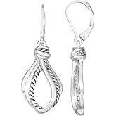 Napier silver linear drop style earring featuring rope design, antiqued accents, and leverback closure