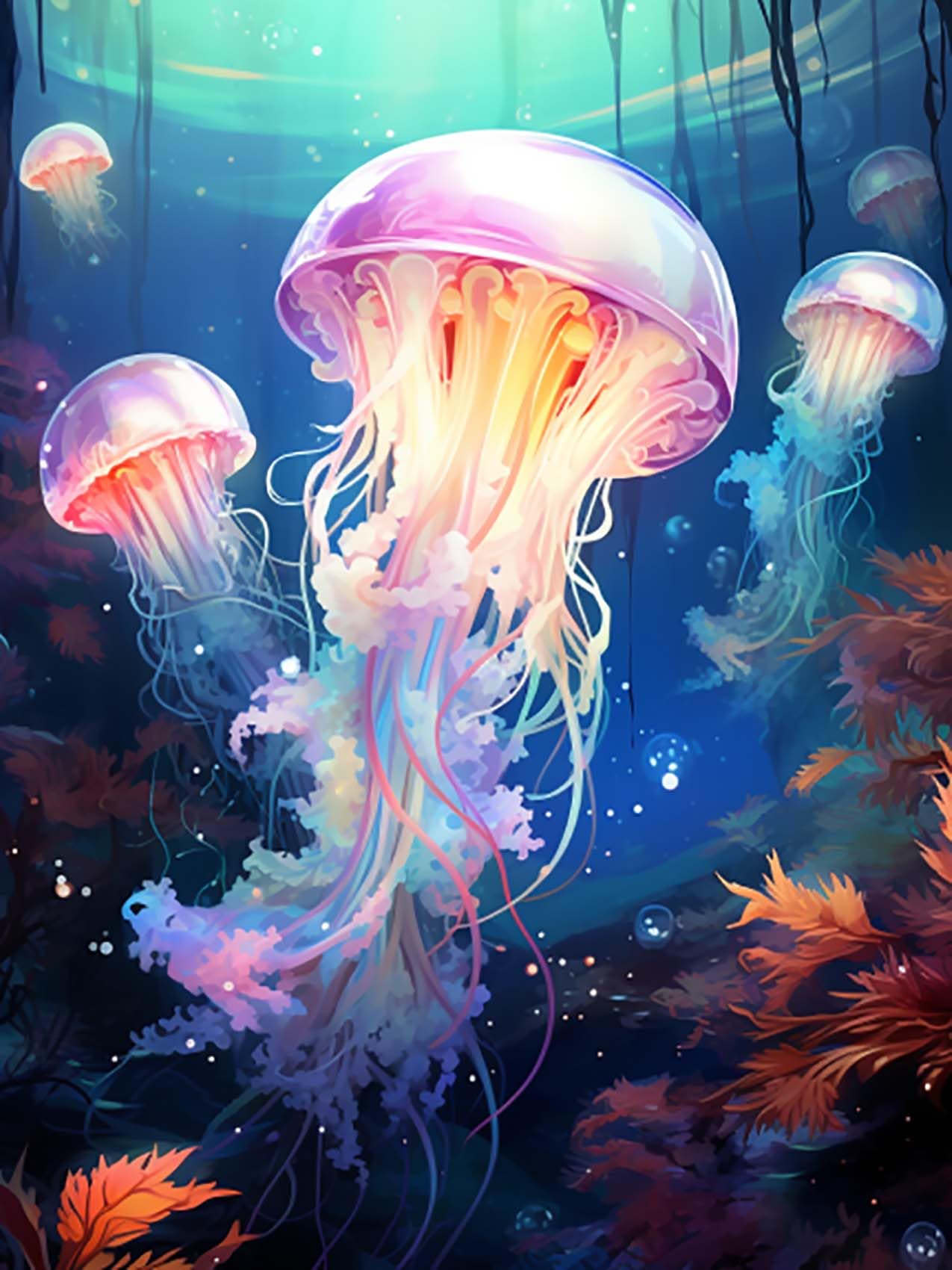 Reofrey Diamond Painting Accessories Jellyfish DIY Diamond Art Kits, Animal 5D Diamond Painting Kits for Adults Cross Stitch, Full Drill Round Crystal Embroidery for Craft Home Wall Decor 30x40cm