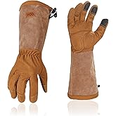 Vgo... Men's Extra-Long Leather Gardening Gloves, Gauntlet with Adjustable Cuff, Puncture & Thorn Proof, Touchscreen (SL6592)