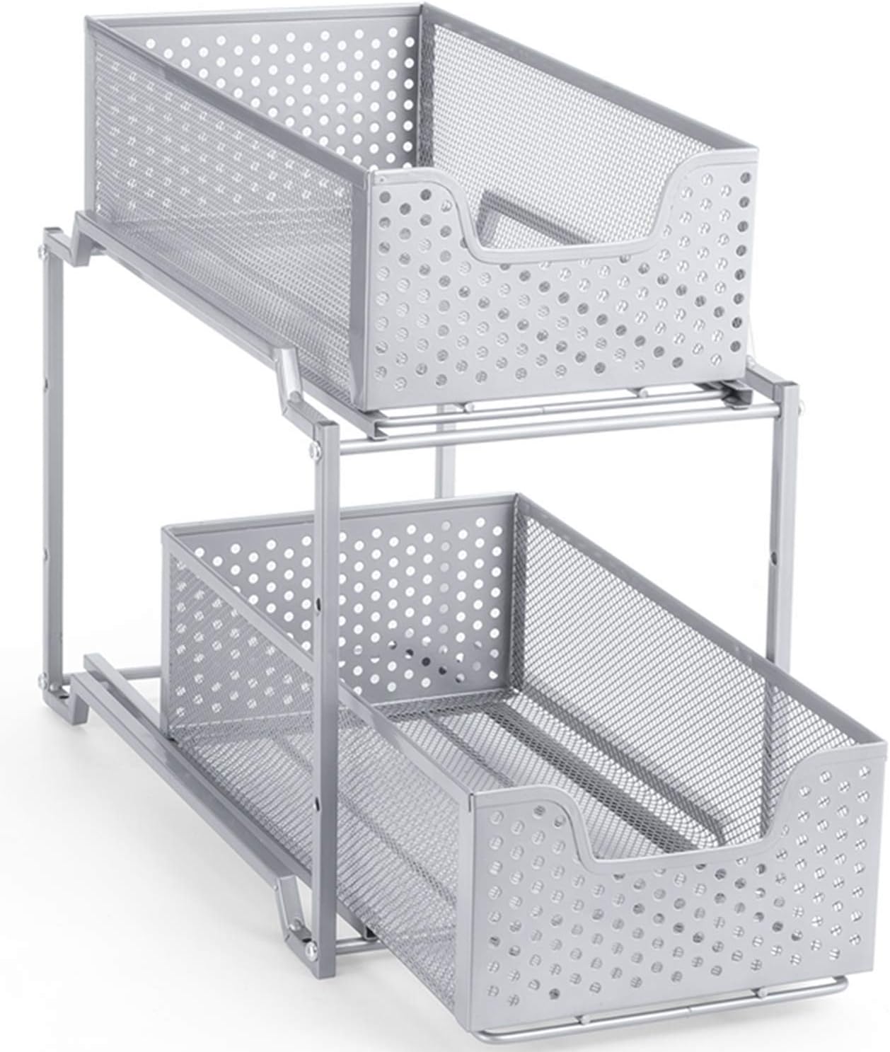 Auledio Stackable 2 Tier Under Sink Cabinet Organizer with Sliding Storage Drawer, Silver