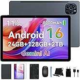 KINGRID Android Tablet, 11 inch Android 16 Tablet, 8000mAh, 24GB RAM 128GB ROM 2TB Expand FHD Touchscreen, 13MP+5MP Dual Camera, Octa-core Processor, Gemini AI, GPS, Widevine L1