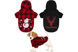 Pedgot 2 Pack Christmas Dog Hoodie Xmas Dog Clothes Pet Sweaters with Hat Warm Buffalo Plaid Dog Hoodie with Snowman Black Dog Hoodie Sweater with Elk Winter Dog Apparel for Pet, Medium