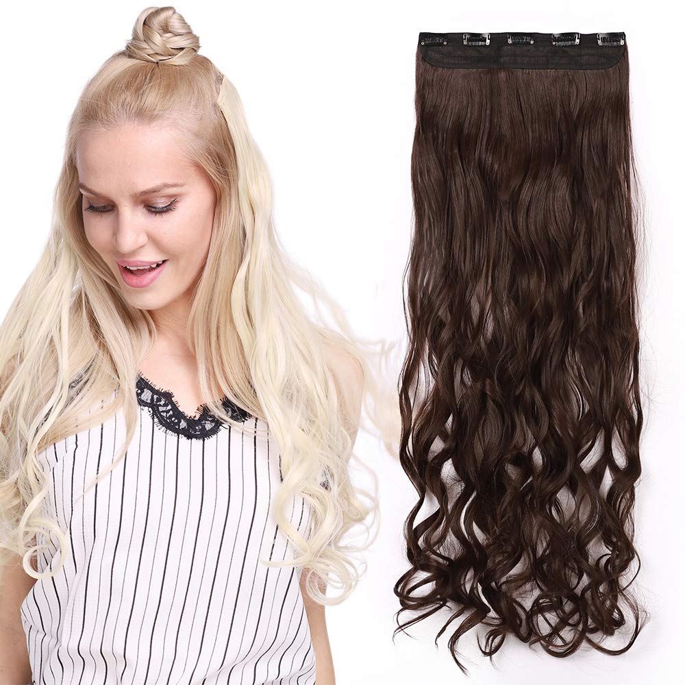 Silk-co Clip in Hair Extensions Light Brown One Piece Hairpiece Hair Extension Long Curly Synthetic Hair[29"]
