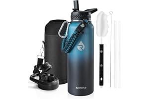RAYMYLO Insulated Water Bottle 40 oz, Triple Wall Vacuum Stainless Steel (Cold for 48 Hrs), Leak Proof & Non-BPA, Modern Water Flask Jug with Paracord Handle & Straw Spout Lids, Indigo/Black