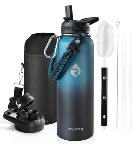 Farsea Isolierte Edelstahl-Wasserflasche – 680 Ml, Mit Silikonstiefel, Paracord-Griff & 2 Deckeln (Strohhalm & Ausguss), BPA-frei
