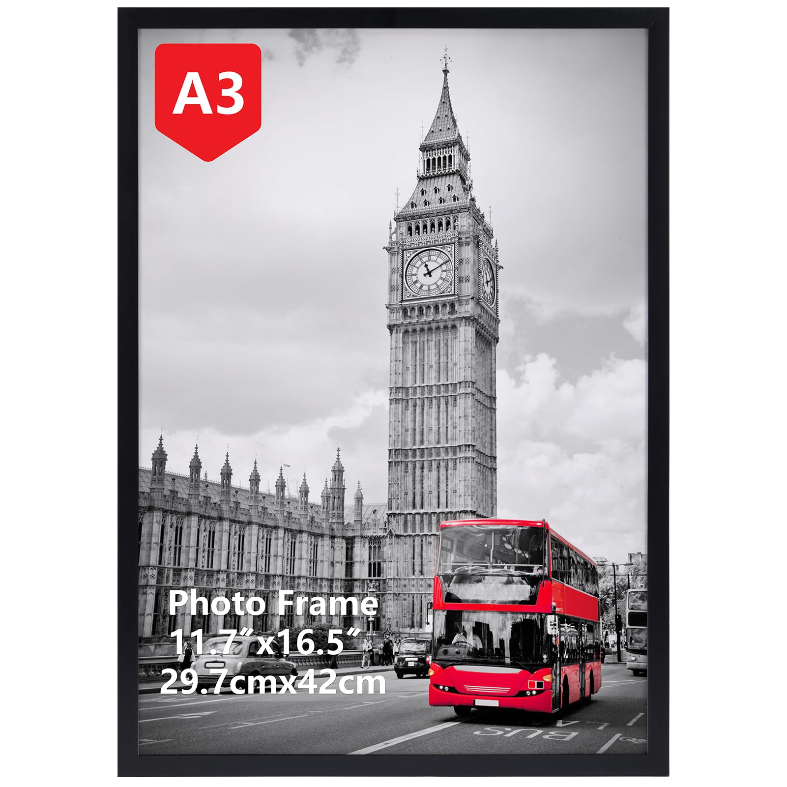 Giftgarden A3 Picture Frame Black, Elegant A3 Photo Frame for Displaying Posters, Certificates, and Artwork Horizontally or Vertically on the Wall