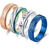 Anxiety Fidget Relief Spinner Rings for Women 6 mm Stainless Steel Worry Stress Relieve Ring Band Set for Anxiety Women Men Size 5-11