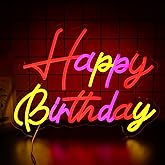 qbanziou Happy Birthday Neon Signs for Wall Decor,Led Neon Light for Bedroom,Christmas Birthday Party decorations Gifts