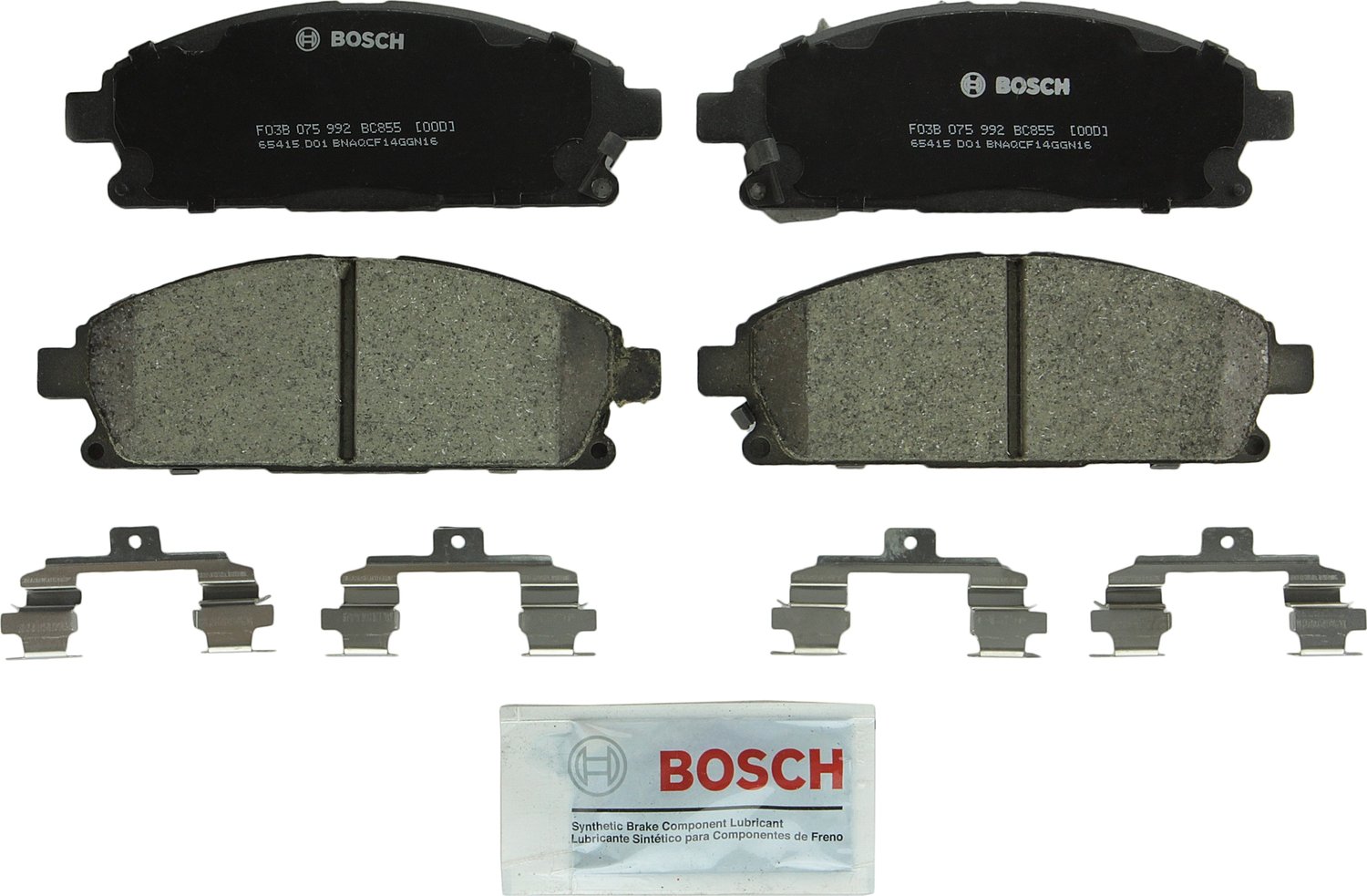 Photo 1 of BOSCH BC855 QuietCast Premium Ceramic Disc Brake Pad Set - Compatible with Select Acura MDX; Infiniti Q45, QX4; Nissan Pathfinder, Quest; FRONT