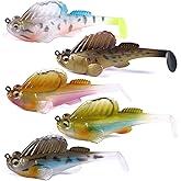 LURESMEOW Weedless Soft Plastic Fishing Lures for Bass Trout - Paddle Tail Swimbaits With Hidden Pre-Rigged Sharp Hooks for Freshwater Saltwater - 5pcs Kit With Box