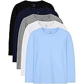 HoeVou 5 Pack Boys Long Sleeve Shirts Cotton T-Shirts Youth Boys Long Sleeve Shirts Multipack Basic Tees Tagless