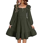 DOKOTOO KIDS Girls Dresses with Tiered Ruffle Long Sleeve and Side Pockets, Smocked Fall Spring Dress for 6-13 Years
