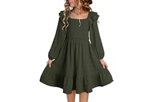 DOKOTOO KIDS Girls Dresses with Tiered Ruffle Long Sleeve and Side Pockets, Smocked Fall Spring Dress for 6-13 Years