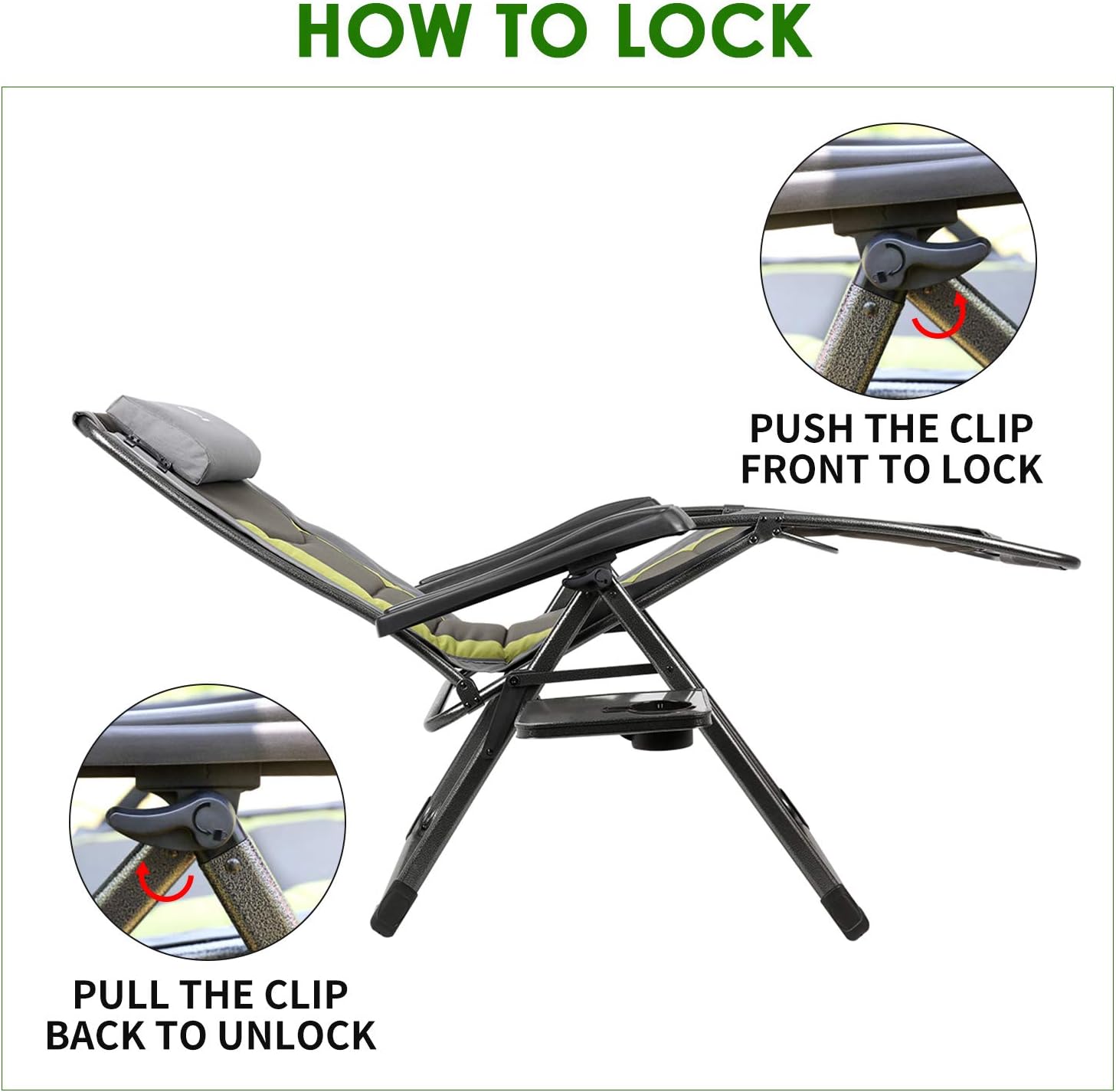 EVER ADVANCED Oversize XL Zero Gravity Recliner Padded Patio Lounger Chair with Adjustable Headrest Support 350lbs (Olive Green) : Garden & Outdoor