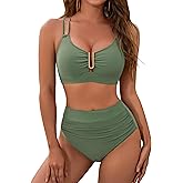 BMJL Womens High Waisted Bikini Sets Modest Tummy Control Swimsuits Cutout Crisscross Ruched Two Piece Bathing Suit