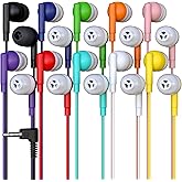 10 Pack Bulk Wired Earbuds, In Ear Headphones with 3.5mm Jack, 4ft Tangle Free Cable, Comfortable Fit, Affordable and Cost Effective, Ideal for School Classroom Testing Students Events Groups, Mix