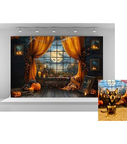 10x6.5ft Autumn Backdrop With Wooden Door & Pumpkins - Halloween Photography Background