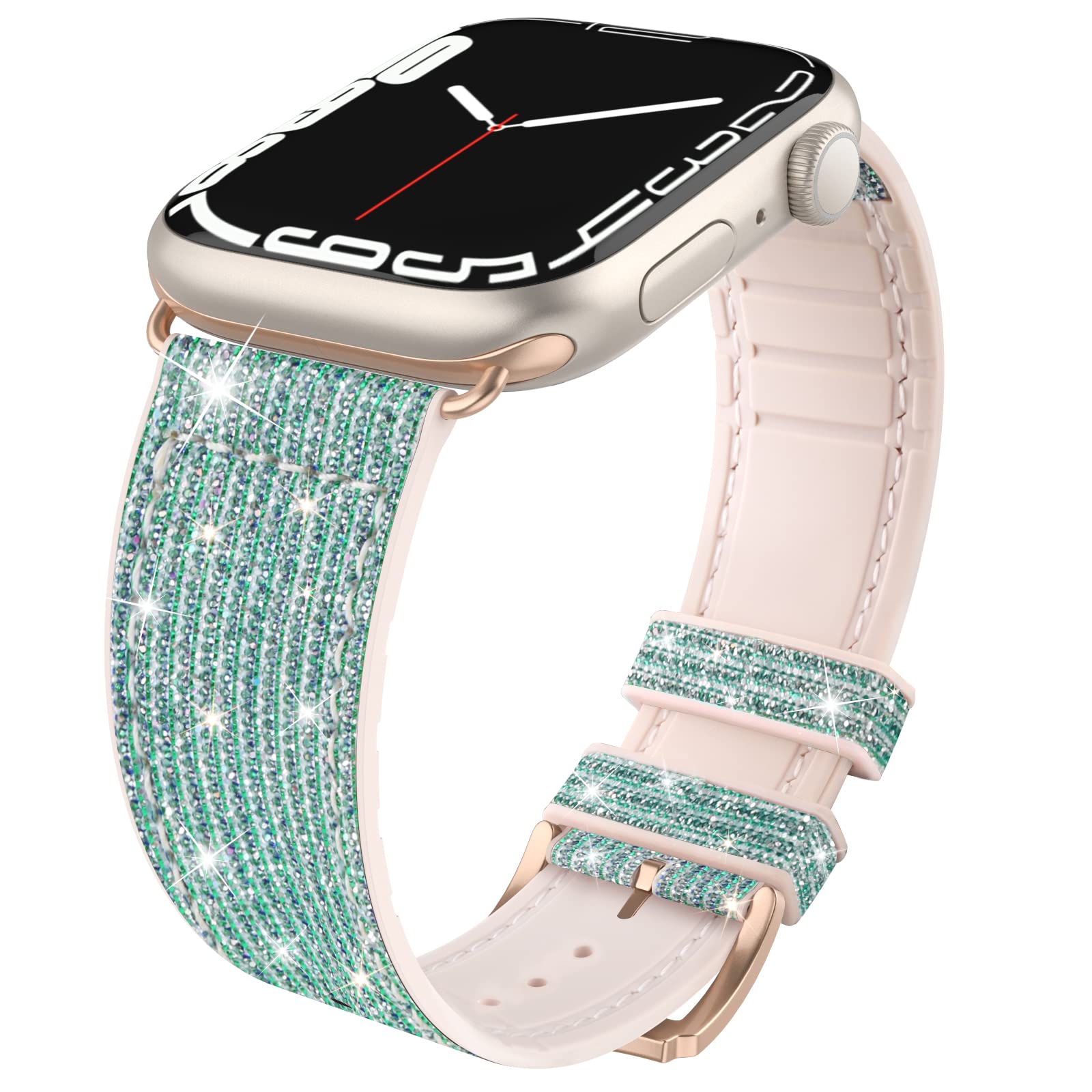 Tuocal Bling Straps Compatible with Apple Watch Strap 38mm 40mm 41mm 42mm(Series 10), Soft Glitter Silicone Sport Replacement Strap Women Men Bracelet for iWatch Series 10 9 8 7 6 5 4 3 2 1 SE