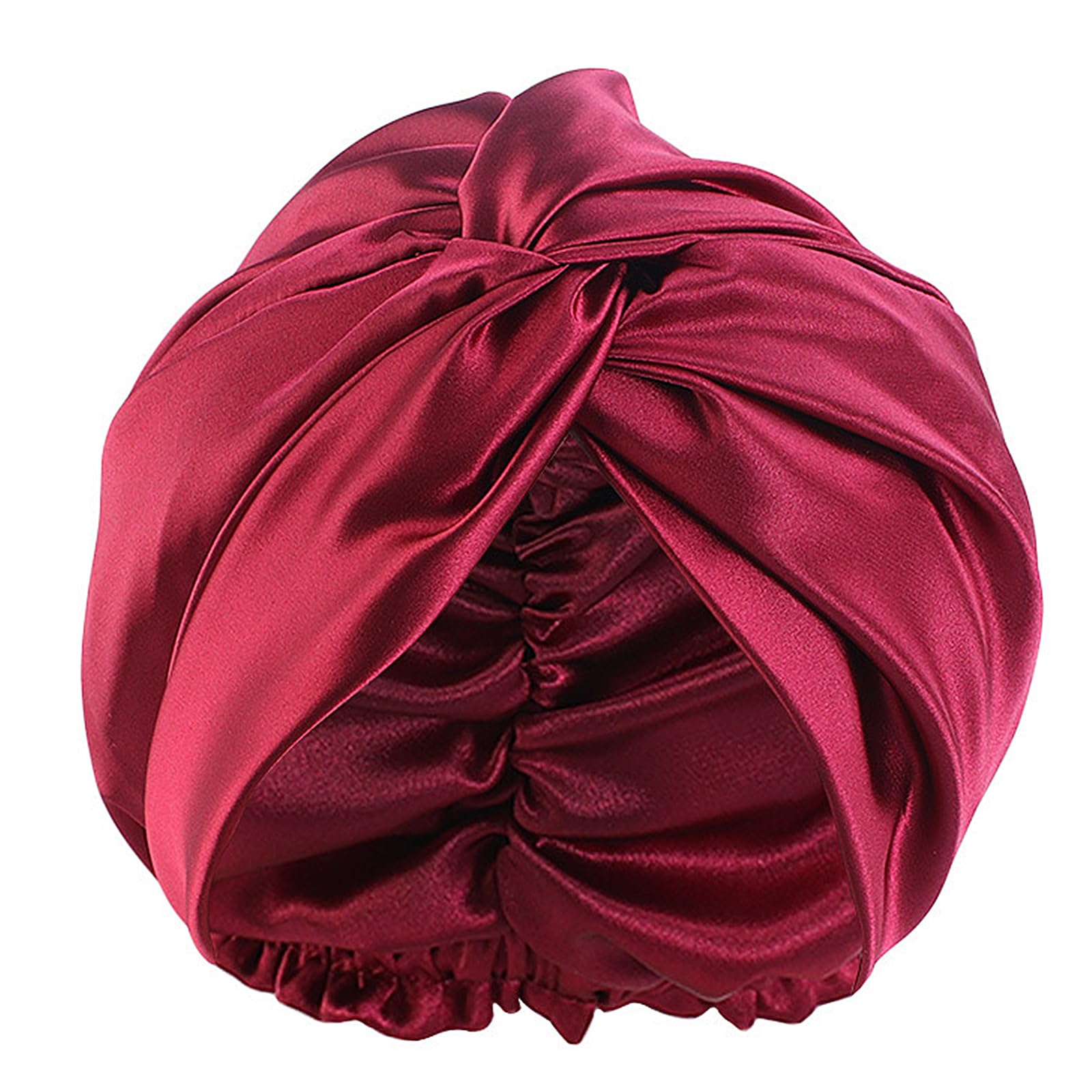 50% Pure Mulberry Silk Sleep Cap for Women Hair Care, Double Layer Natural Bonnet Shower Cap Hair Wrap for Sleeping, Soft Elastic Stay on Head, Adjustable (Burgundy)