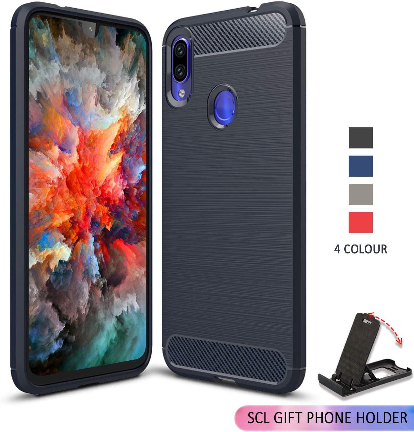 SCL [Blue] Case for Xiaomi Redmi Note 7 Case/Redmi Note 7 Pro Case, Carbon Fibre Effect Protection Cover [Anti Scratch][Anti Collision] Compatible with The Xiaomi Redmi Note 7 Series Series
