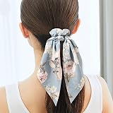 N\W 5 Pieces Satin Hair Scrunchies with Bow Floral Multicolor Hair Accessories view 4