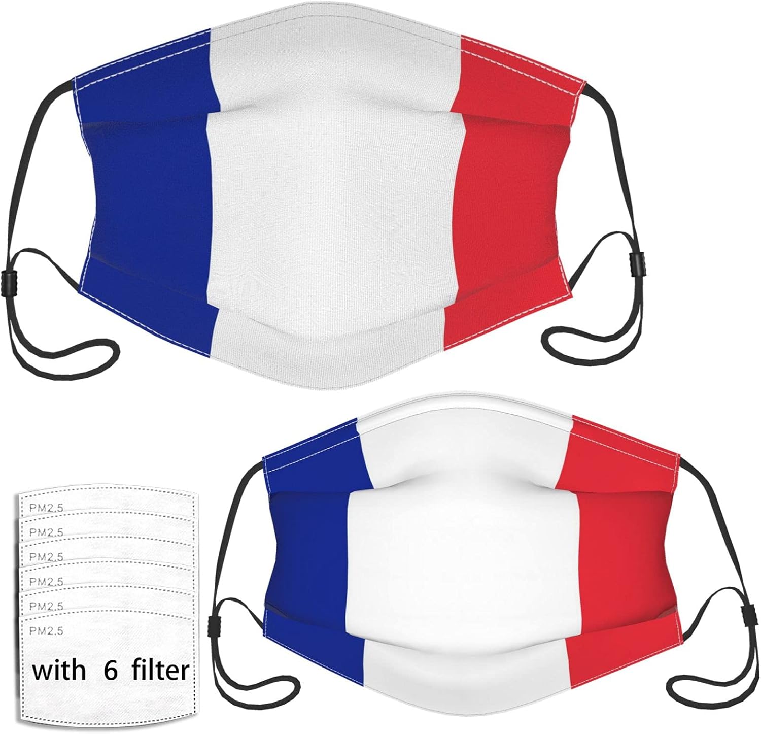 Face Mask Reused France National Flag, with 6pcs Filters ParentChild Balaclava, Suitable for