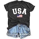 FCGHSII American Flag Shirts for Women: USA Flag Graphic Tee 4th July T Shirt Blouse Tops