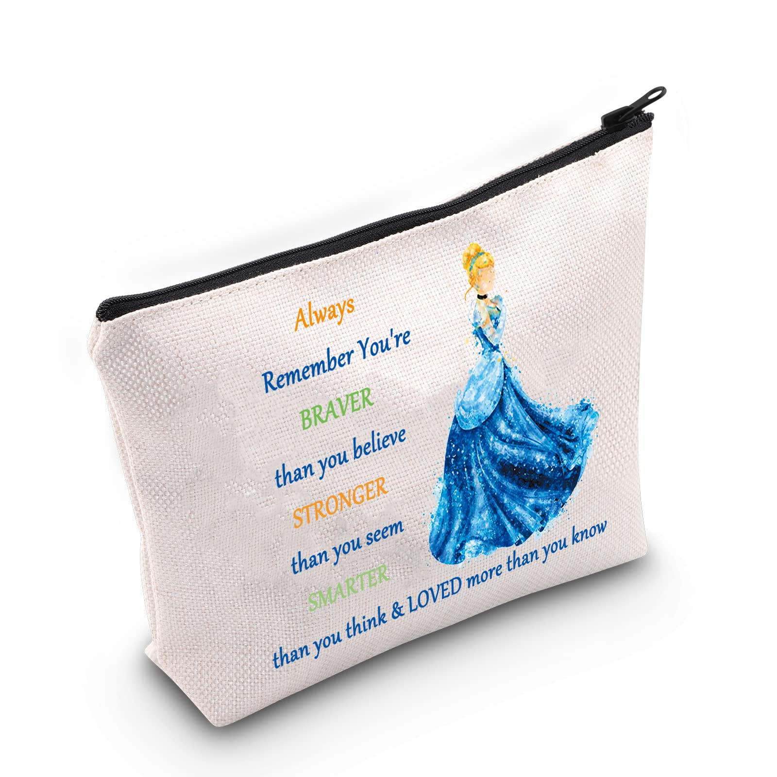 WZMPA Princess Movie Cosmetic Makeup Bag Princess Inspired Gift You Are Braver Stronger Smarter Than You Think Makeup Zipper Pouch Bag For Women Girls, Always Cinderella, Bag