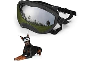 Flantor Dog Goggles for Large Dogs, UV Wind Dust Fog Protection, Soft Frame Adjustable Dog Sunglasses, Summer Driving & Winter Snow Eyewear, Tactical Pet Glasses with Elastic Strap (Black)
