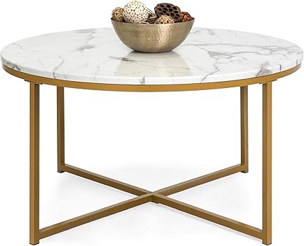 Amazon Com Best Choice Products 36in Faux Marble Modern Round Accent Side Coffee Table For Living Room Dining Room Tea Home Decor W Metal Frame Non Marring Foot Caps White Bronze Gold Furniture Decor