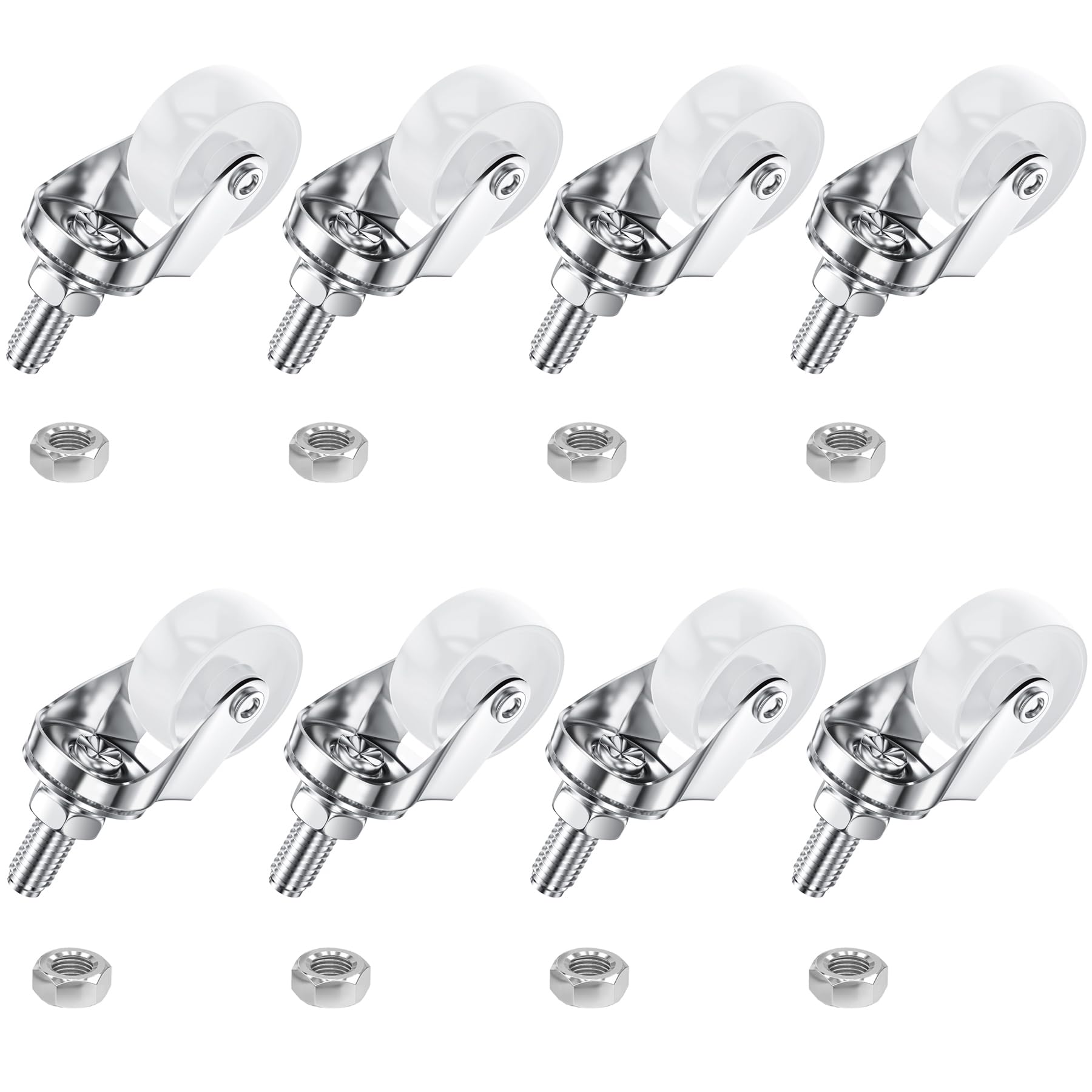 8 PCS Swivel Stem Casters,M8 White 30mm(1.25 inch) Castor Wheels