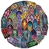 50-Piece Clear Waterproof Stained Glass Religious Art Scrapbook Stickers - Colorful Gothic Window Christian Decals for Journals, Bible Crafts, Art Projects, Religious Decorations
