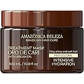 AMAZONICA BELEZA Oro de Cari Hair Mask, Intensive Hydration for Dry Hair with Argan Oil and Vitamin E, Professional Line, 10 Oz