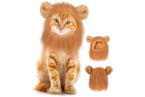 IKIATY Cat Halloween Costumes - Lion Mane Wigs for Cat Costumes, Adjustable Comfortable Funny Pet Kitten Cats Dress Up Clothing Accessories for Halloween Christmas Festival Party, Brown