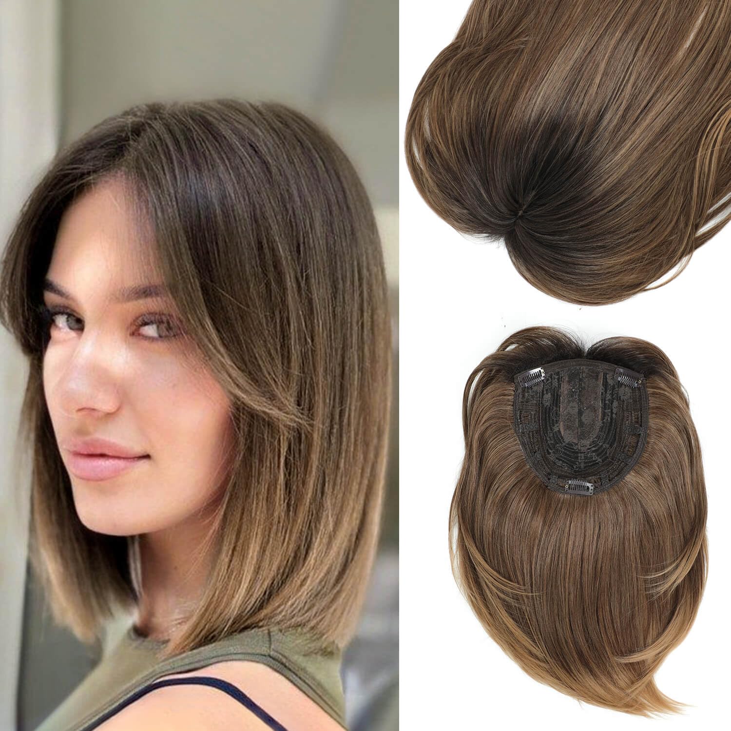 Photo 1 of Fine Plus 12 Inch Layered Synthetic Hair Toppers for Women with Thinning Hair - Ombre Brown