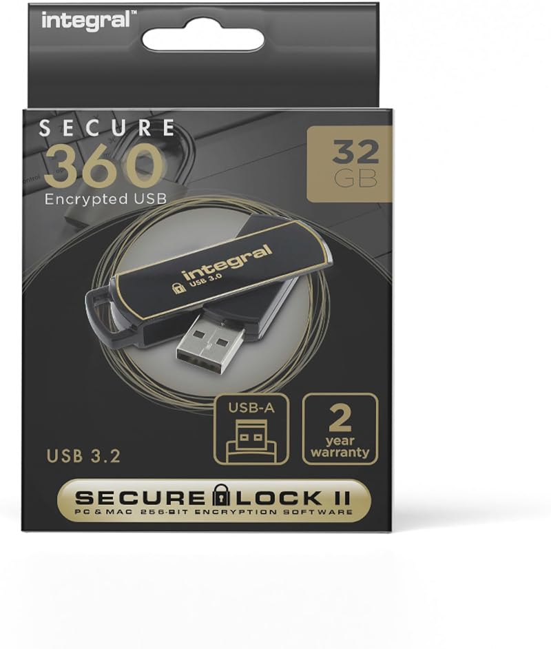 Integral 32GB USB 3.0 Flash Drive Secure Lock II 256 Bit AES Encryption