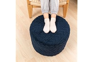 Beawelkomjo Boucle Pouf Ottoman and Foot Rest 20 x 20 x 14 Inches Floor Pouf Boho Foot Stool Home Decor for Couch Sofa Bean Bag Chairs Navy Blue